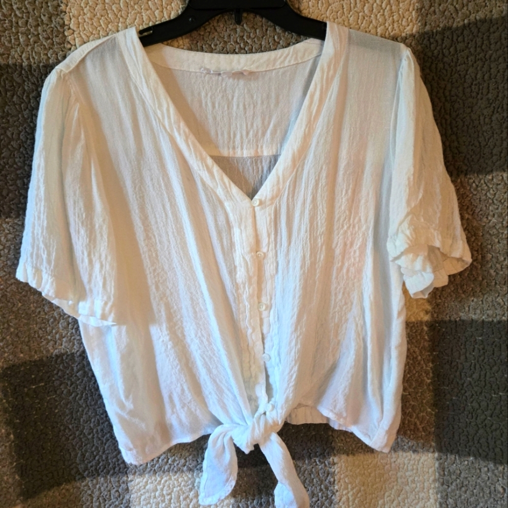 White Button Down Tie-Front Shirt